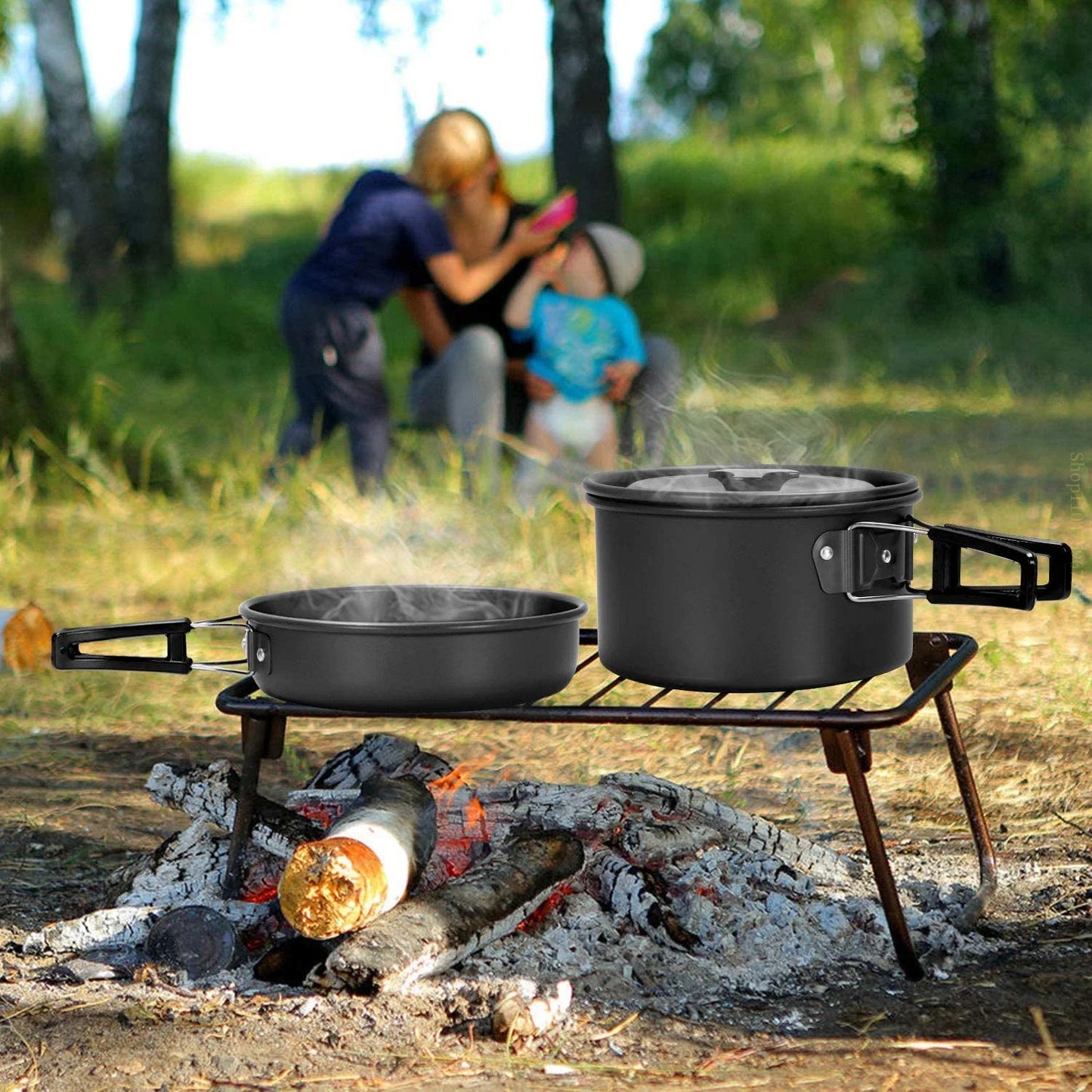 Outdoor pot and kettle set - portable outdoor cooking equipment set - camping water boiling kettle and cooking utensils