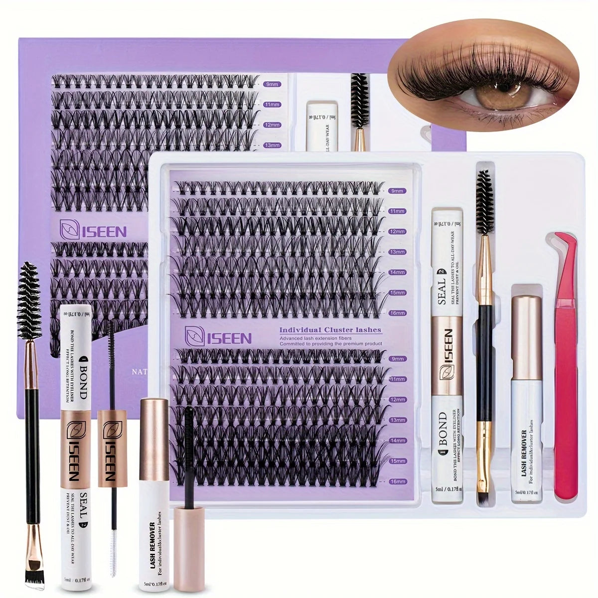 DIY Lash Extension Kit Clusters Individual Eyelashes Kit Mix Styles 9-16mm with Bond and Seal Eye Makeup Tool
