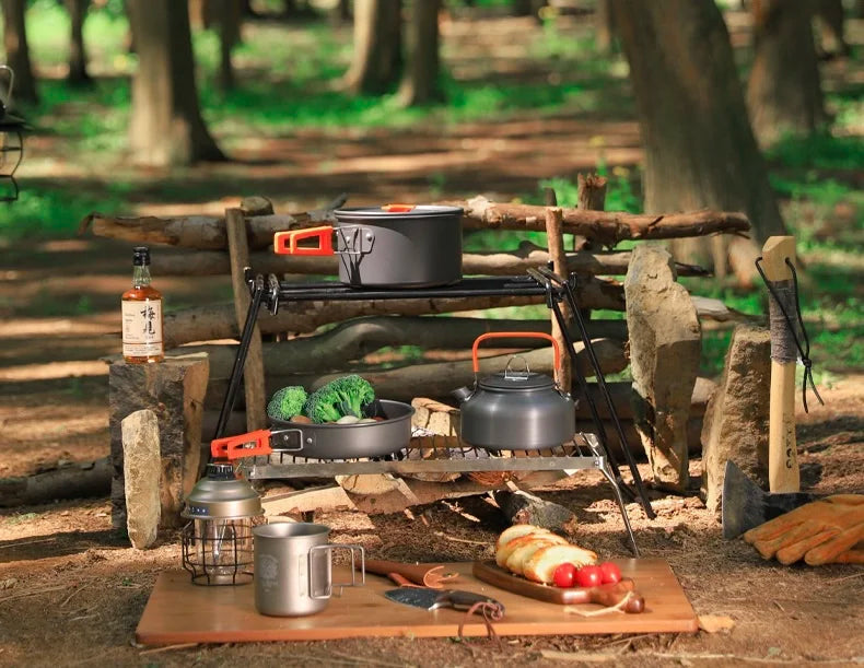 Camping Cookware Kit Outdoor Aluminum Lightweight Equipment Camping Cooking Kit For Traveling Trekking Hiking Supplies