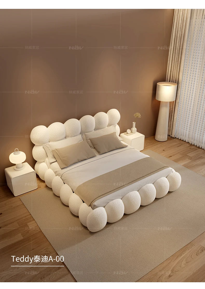 Beauty Cream Cloud Bed Large Size White Rectangle Minimalist Safe Bed Upholstery European Cama Matrimonial Home Furniture