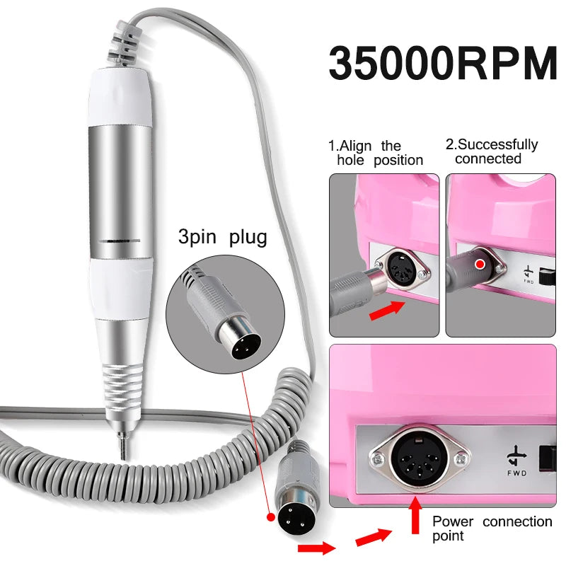 Electric Nail Drill Pen Handle File Polish Grind Machine Handpiece Manicure Pedicure Tool DC & 3 PIN PLUG Nail Drill Accessories