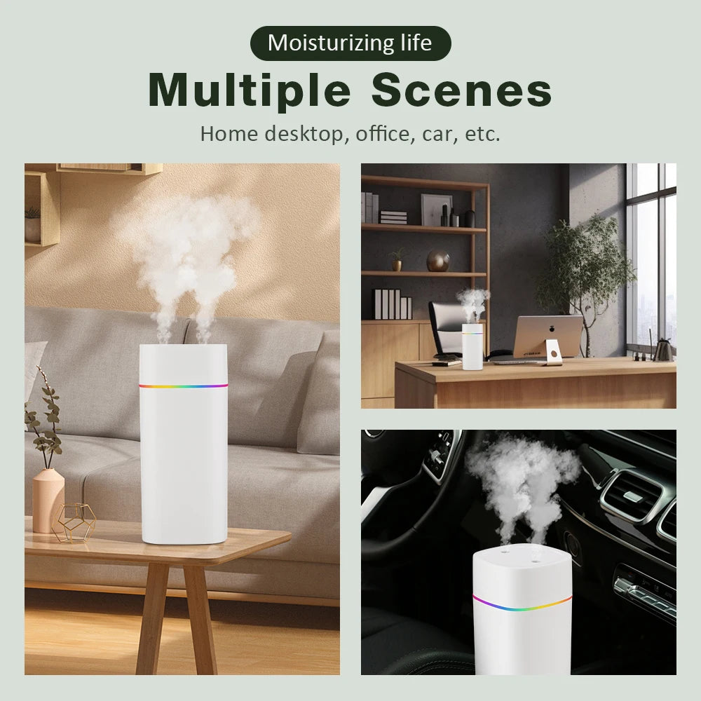 USB Water Air Humidifier Fog Steam Double Spray Aroma Diffuser 600ml Cool Mist Bedroom Home Car Plants Purifier Humificador