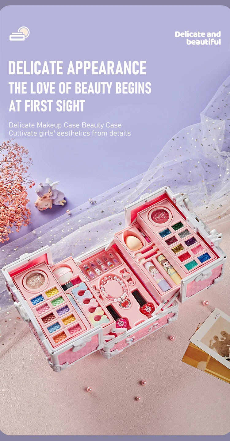 Kids Makeup Kit for Little Girls 49 Pcs Washable Makeup Kit Kids Real Girls Makeup Kit with Cosmetic Case ，Birthday Gifts