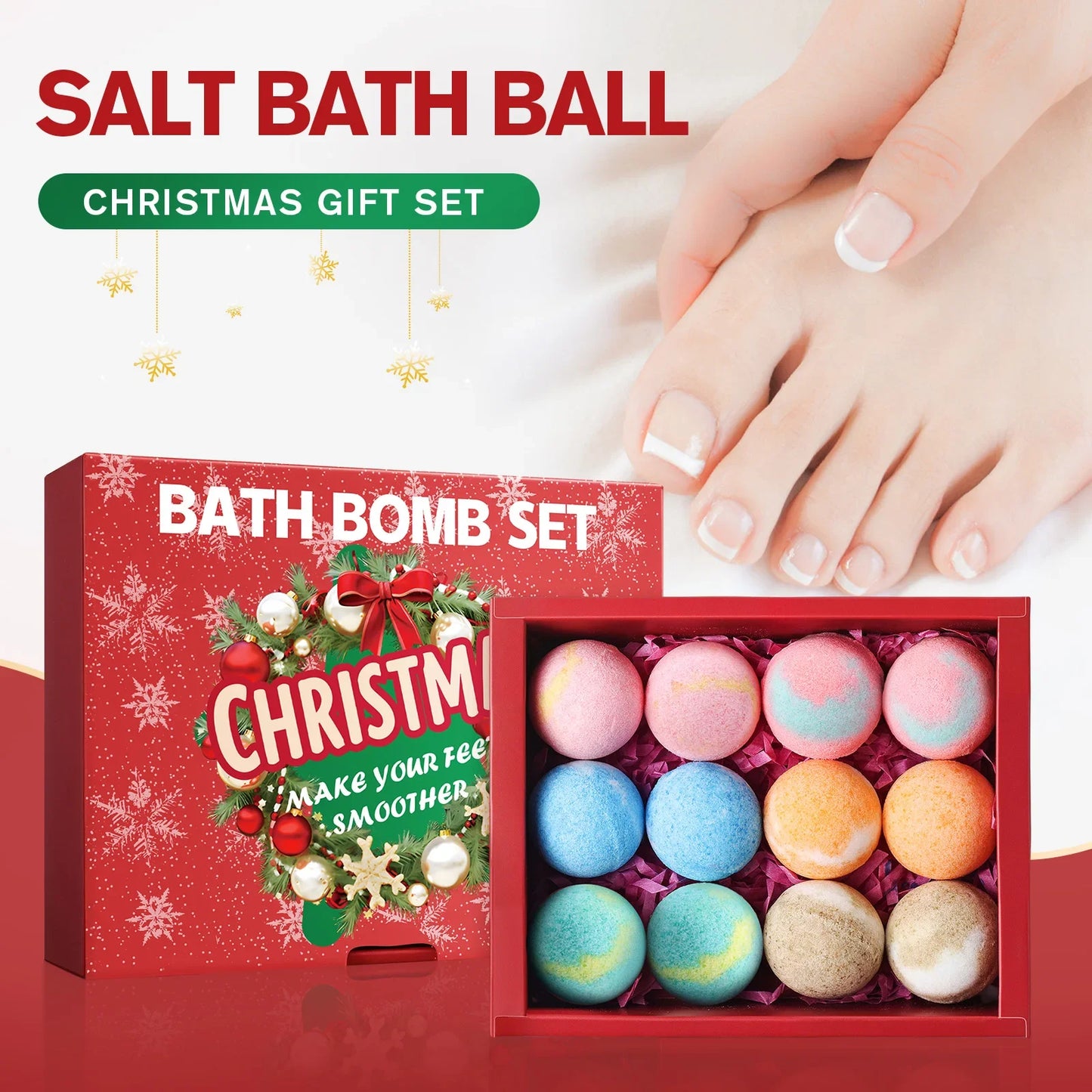 12 Pcs Christmas Bath Sea Salt Bath Softening Keratin Remove Dead Skin for Foot Spa Relaxing Gift Box for Women Men