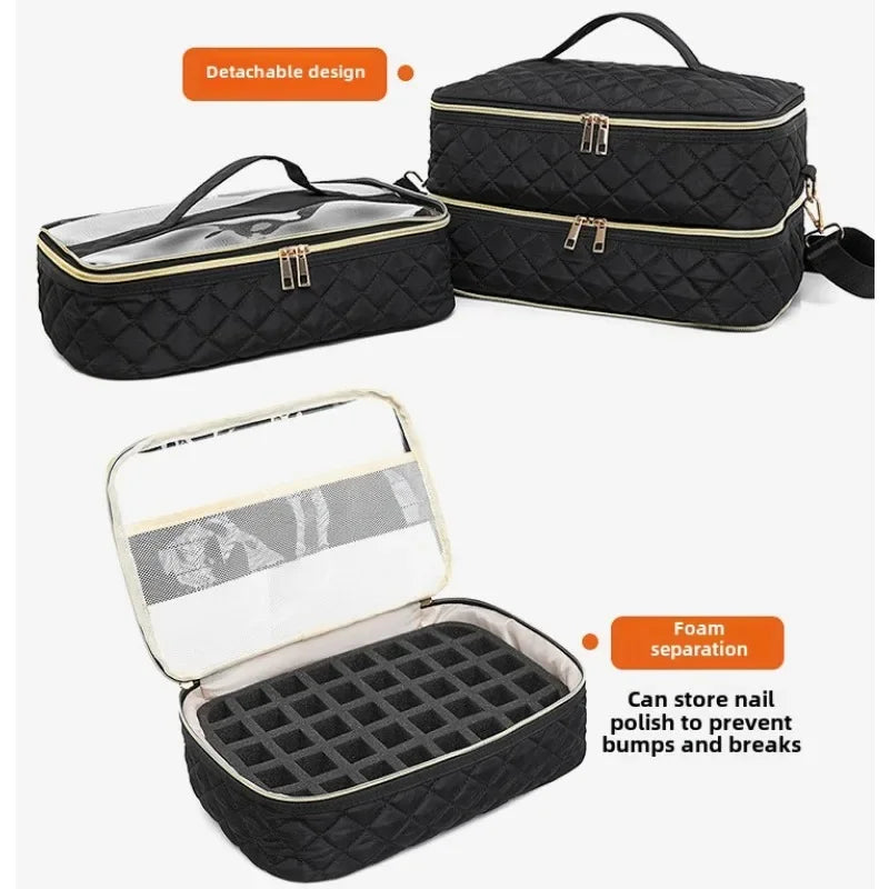 80Bottles Nail Polish Storage Bag Portable Cosmetic Large Shoulder Bag Organizer for Travel Nail Salon 3 Layer Essential Oil Bag