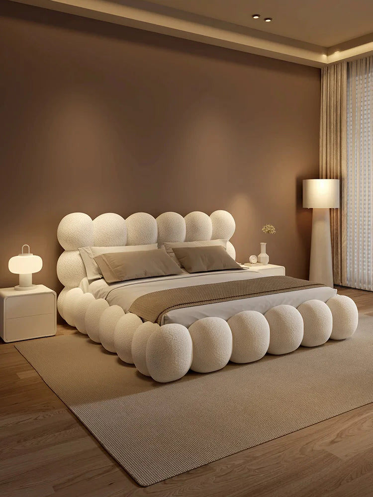 Beauty Cream Cloud Bed Large Size White Rectangle Minimalist Safe Bed Upholstery European Cama Matrimonial Home Furniture