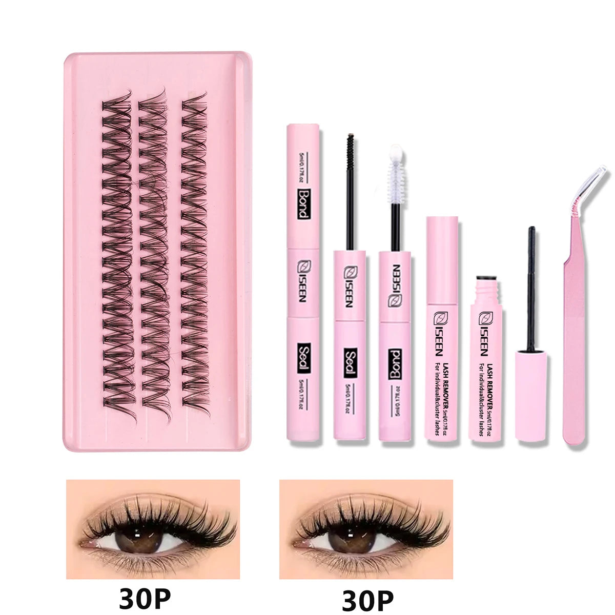 DIY Lash Extension Kit Clusters Individual Eyelashes Kit Mix Styles 9-16mm with Bond and Seal Eye Makeup Tool
