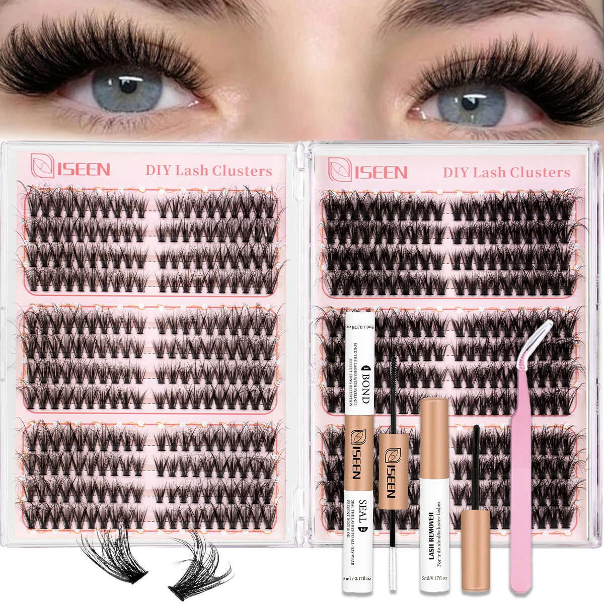 DIY Lash Extension Kit Clusters Individual Eyelashes Kit Mix Styles 9-16mm with Bond and Seal Eye Makeup Tool