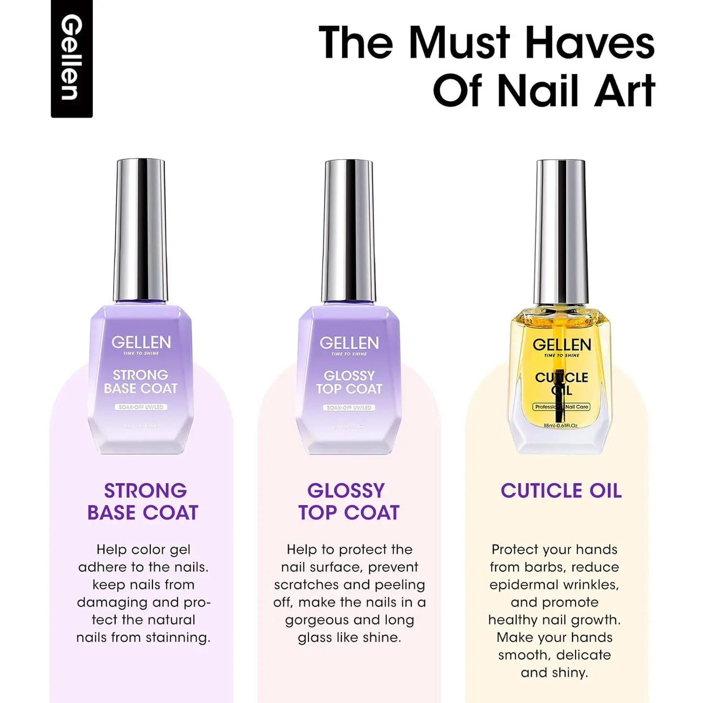 GELLEN Professional Nail Art Gel Set 18ml 4Pcs Base Top Coat Clear Strengthener Soak Off Polish Manicure DIY Kit Long Lasting