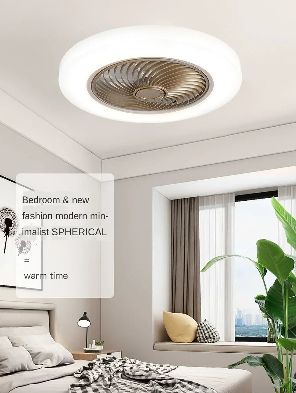 Bedroom fan lamp, invisible silent, home remote control, modern and simple ceiling lamp