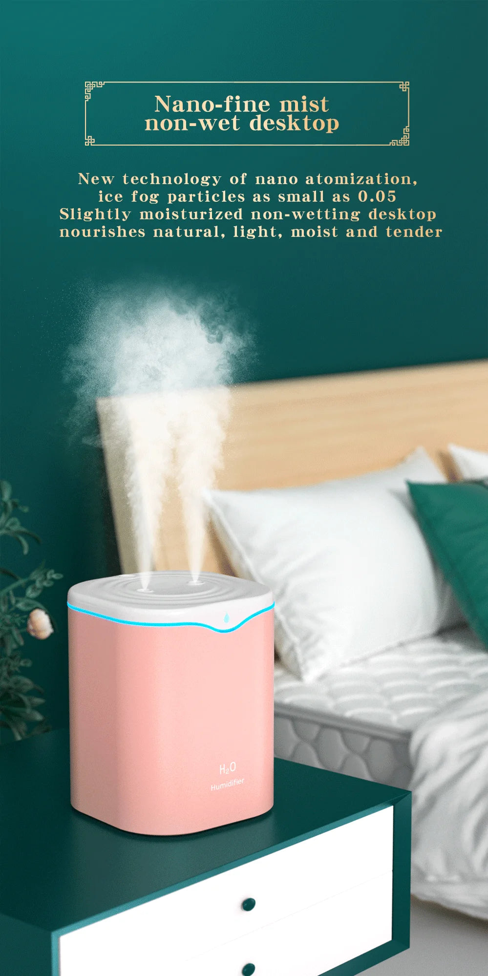 2000ml Large Capacity Dual Spray Humidifier Usb Home Silent Water Replen one Sprayisher 2L Air Purifier Water Diffuser Office